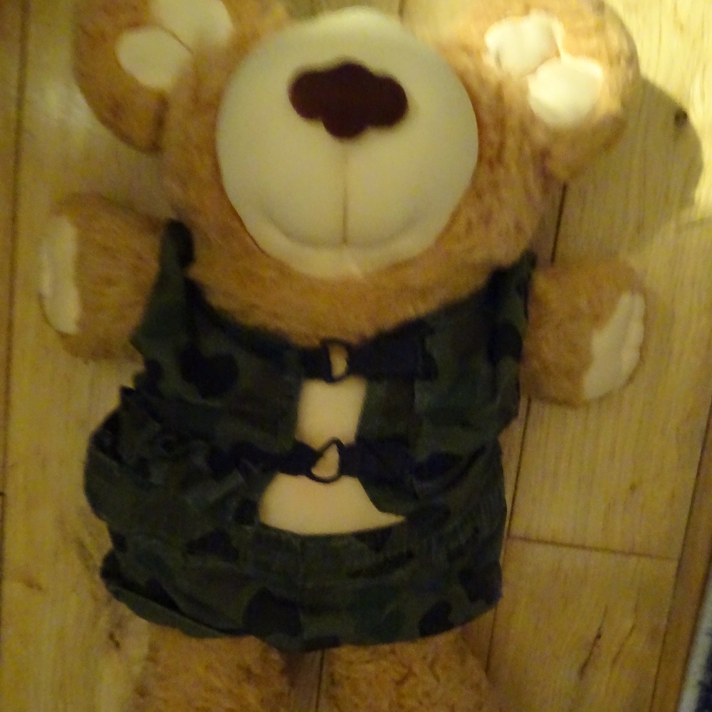 Vintage Xavier Roberts Furskins 14” Plush Bear with Camo Clothes,
